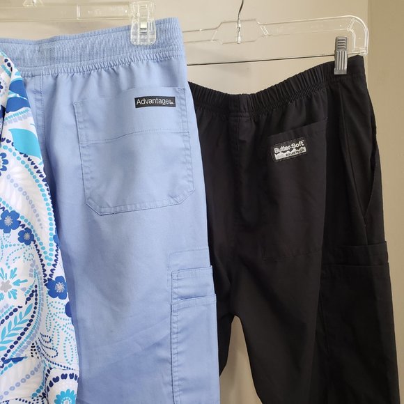 UA Butter-soft Stretch Floral Scrub Top + 2 Scrub Pants Bundle Ceil Blue Black S - Picture 7 of 13